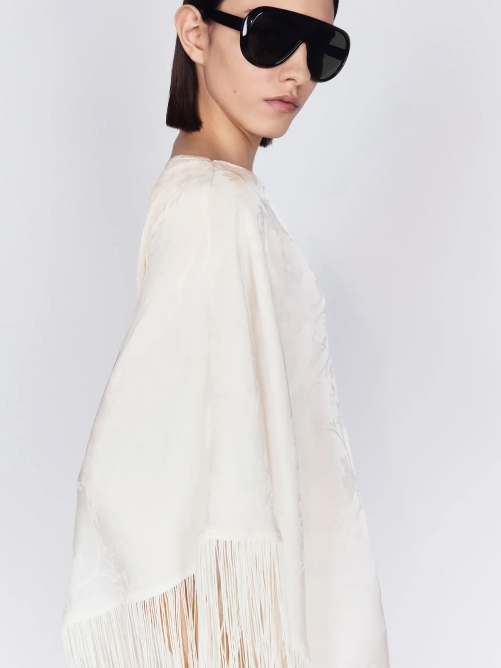 H&M Cream Fringed One-Shoulder Asymmetric Kaftan Midi Dress - Large NWT - Picture 4 of 7